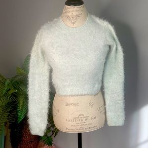 Forever21 Medium Light Pastel Mint Green Furry Cropped Long Sleeve Sweater